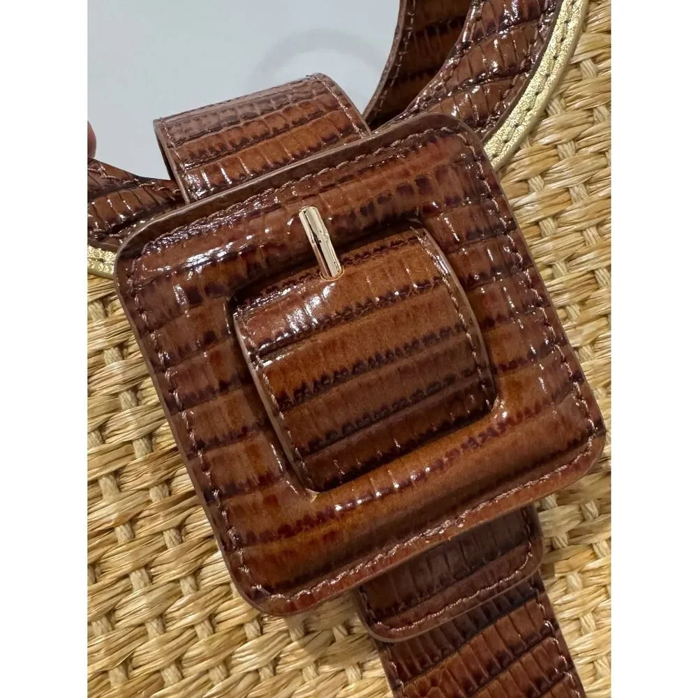 NWT Brahmin Adrian Jardim satchel bag with raffia and croc-embossed leather